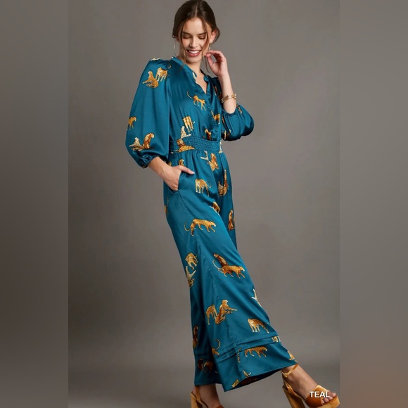 UMGEE Teal Animal Print Jumpsuit - Picture 3 of 5